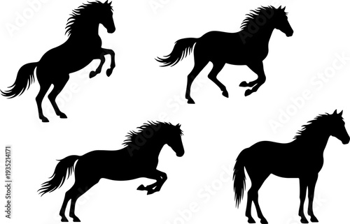 Wild Horse Silhouette Set – Running, Rearing, Jumping & Standing Stallion Vector Clipart