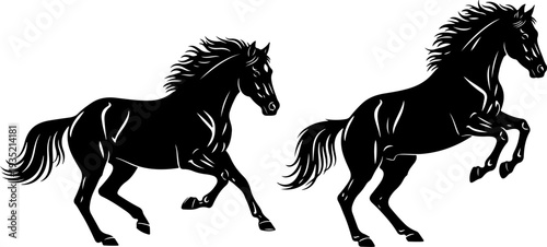 Wild Horse Silhouette Set – Running, Rearing, Jumping & Standing Stallion Vector Clipart