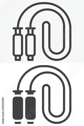 Skipping jump rope icon set for cardio fitness exercise. Line outline and solid icon versions with editable stroke. Vector sign and symbol for gym workout skipping rope training icon.