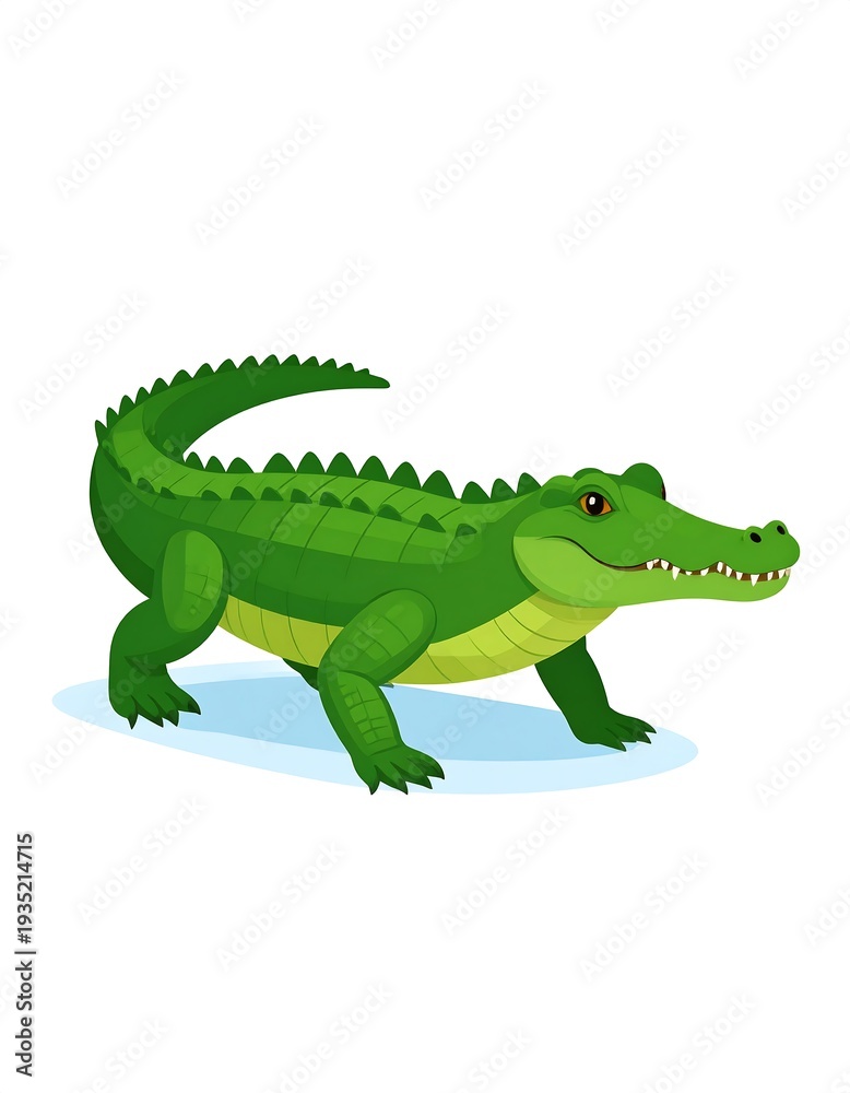 Obraz premium Cartoon illustration of a vibrant green crocodile with sharp teeth, ready to hunt