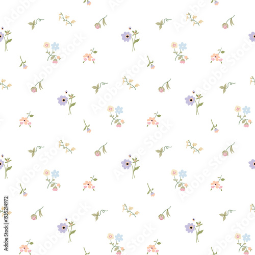 Flower pattern, ditsy Seamless floral pattern, small little soft flower background. Flower repeat pattern. fabric print,  surface design. Ditsy floral for home textile, wallpaper, fabric, fashion