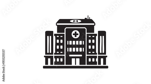 Modern hospital building vector graphic illustration with medical cross symbol on the front