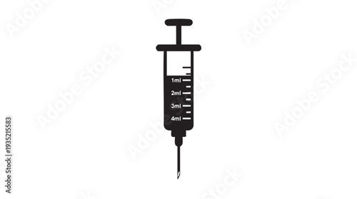 Medical syringe icon vector graphic illustration with precise measurement markings for accurate liquid dosage administration in healthcare and medical settings.