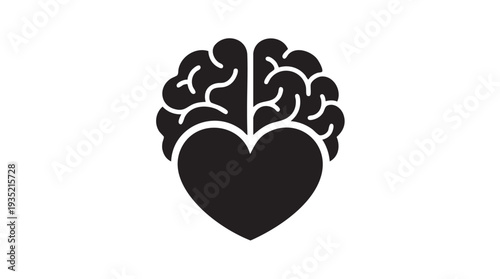 Vector graphic illustration of a brain and heart symbolizing mental health and emotional intelligence combined in a single meaningful logo design.