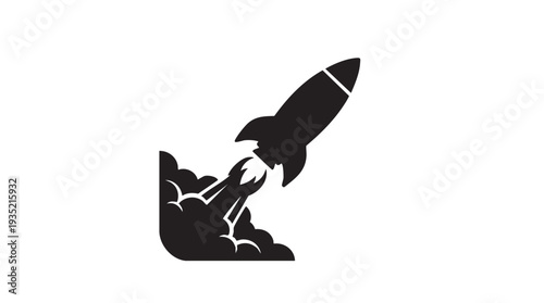 Black rocket launching into space with explosion in dark dramatic lighting for business success