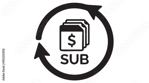 Vector graphic illustration of a subscription icon representing financial transactions and recurring payments for online services and software.