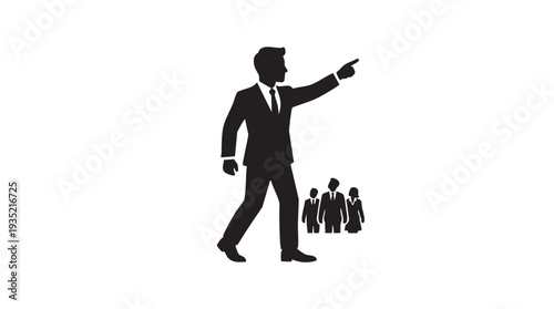 Businessman leading a team with confidence and authority in a vector graphic illustration