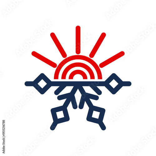 Sun and snowflake logo icon isolated on white background