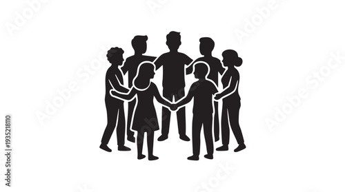 Diverse group of people holding hands together in unity and solidarity vector illustration
