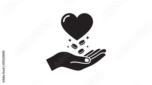 Hand holding a heart with coins falling into it charity and generosity vector illustration
