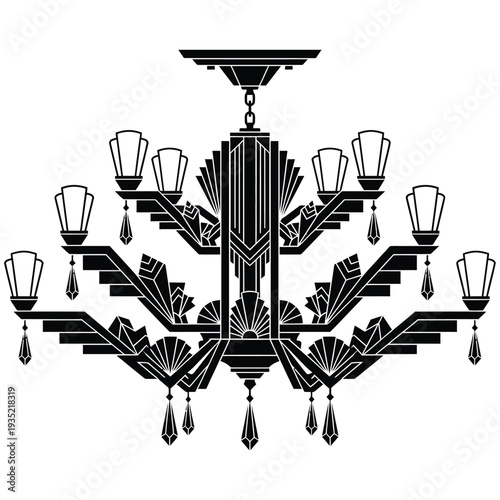 Art Deco Modern Chandelier Silhouette Vector — Geometric Luxury Elegant Wedding Decor Black Isolated Clipart