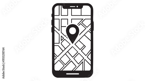 Smartphone with map and location pin displayed on screen vector graphic illustration