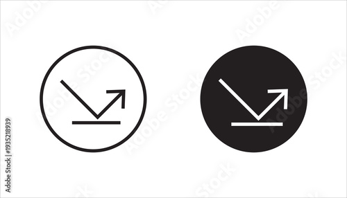 Business growth arrow chart line icon inside circle. Outline analytics symbol representing financial growth, business performance, statistics, success, and progress.