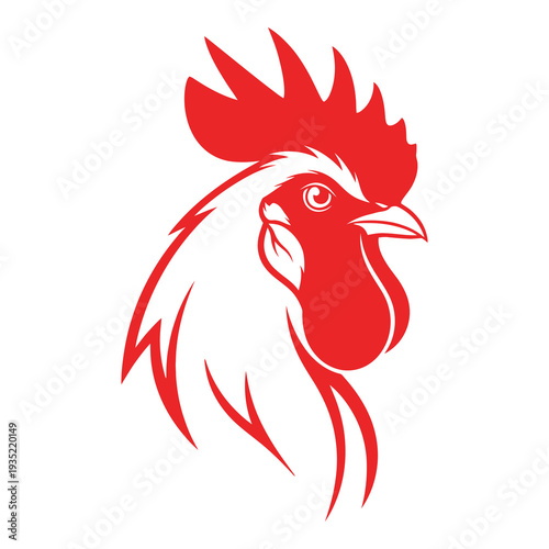 Red rooster head silhouette profile view isolated on white background icon