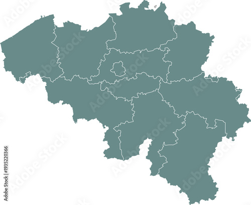 Belgium Map with Administrative Districts and Topographic Terrain
