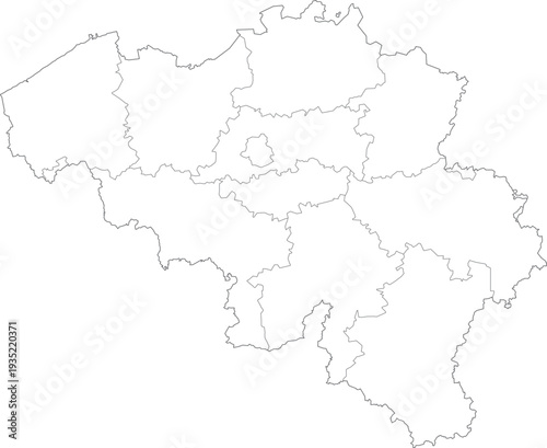Belgium Map with Administrative Districts and Topographic Terrain
