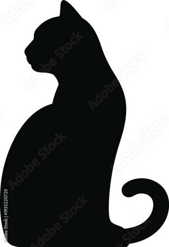 Cat silhouette sitting profile, domestic pet animal vector illustration isolated, elegant feline shape design minimal black icon