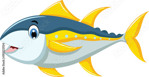 Cute tuna fish cartoon vector illustration, colorful sea fish character marine animal icon aquatic wildlife design isolated
