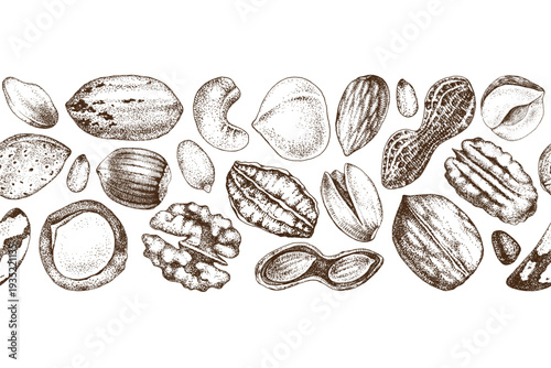 Nut mix hand sketched seamless border
