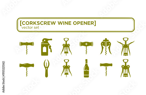 Corkscrew Wine Opener Vector Set - Black Silhouette Illustrations, Wine Tool Graphics, Corkscrew Icons, Sommelier Equipment Design Elements