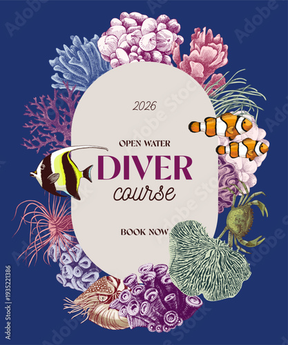 Scuba diving activity label vector