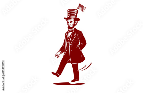 Abraham Lincoln with Tall Ladder Hat Silhouette, Funny US History Vector Sticker, Whimsical Presidential Icon and Humor