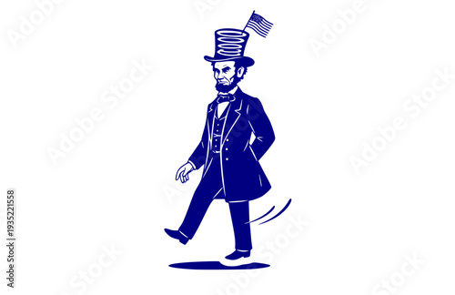 Abraham Lincoln with Tall Ladder Hat Silhouette, Funny US History Vector Sticker, Whimsical Presidential Icon and Humor