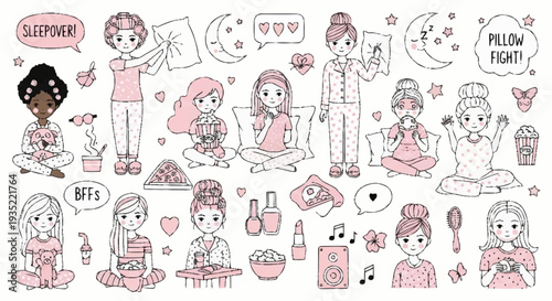 Cartoon Girl Relaxation and Self Care Illustrations.