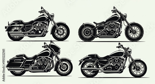 Four Classic American Cruiser Motorcycles Illustrated.