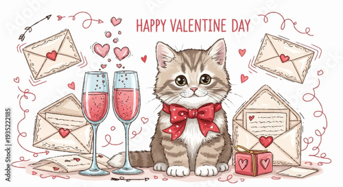 Cat with Red Bow Tie Sitting.