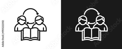 Knowledge Sharing Icon Set Outline In White And Black Background