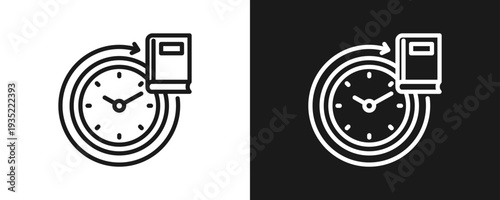 Learning Routine Icon Set Outline In White And Black Background