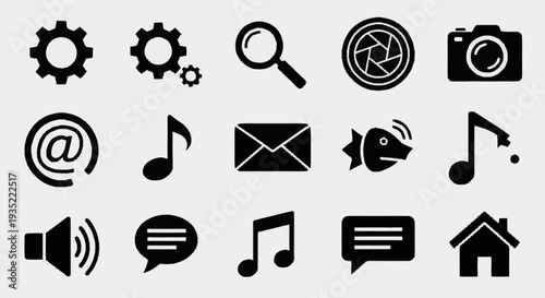 Collection of Black Communication Icons.