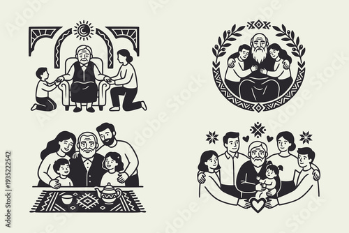 Multi-generational Family Love, Care, and Togetherness Illustrations