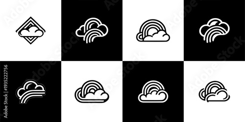 Icon Set Vector of 8 Abstract Cloud Rainbow Weather Elements