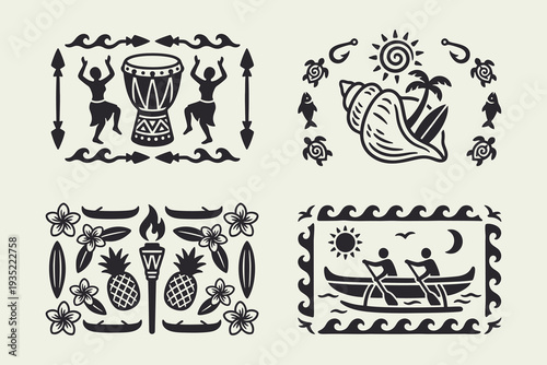 Set of Tropical Polynesian Tribal Icons and Symbols