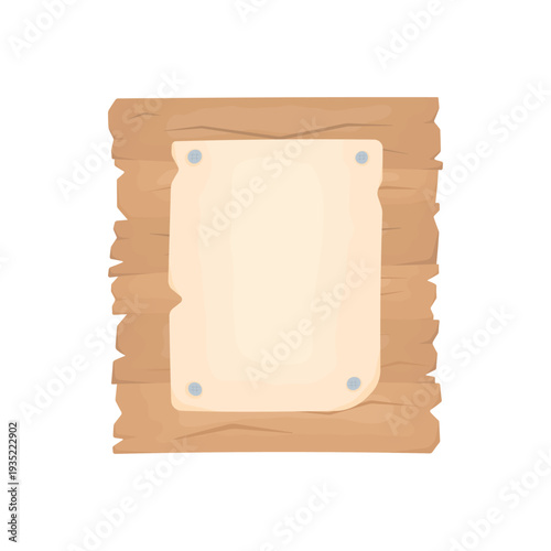 A wall of notice boards with paper on nails. A place for information. A wooden sign.