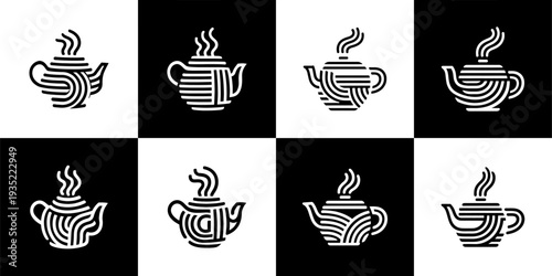 Icon Set Vector of 8 Steaming Teapot Hot Beverage Elements