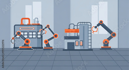 Robotic Arms Assembling Industrial Machinery in a Factory Setting.
