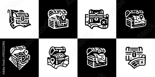 Icon Set Vector of 8 Treasure Chest Map Location Adventure Logos
