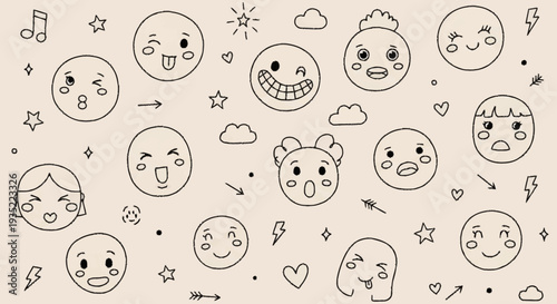 Collection of Hand Drawn Emoji Faces.