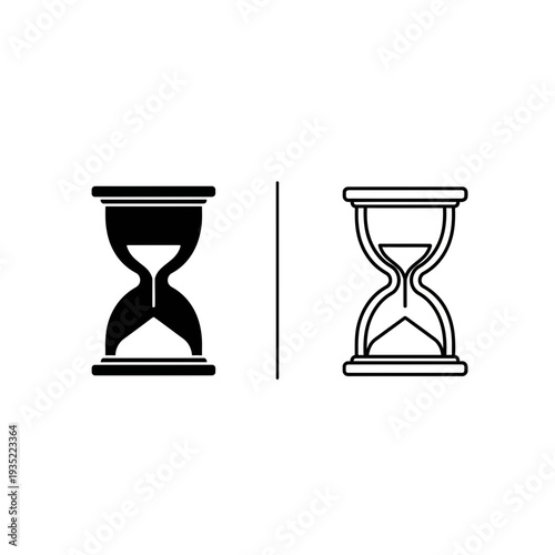 Hourglass icon set in solid black and outline style, symbolizing time, measurement, and passage.