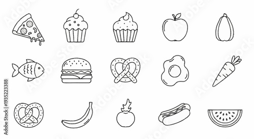 Collection of Hand Drawn Food Icons.