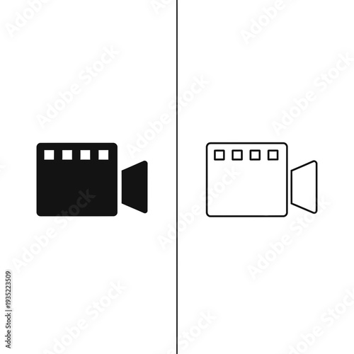 Video Camera Icon Set: Solid Black and Outline Vector Graphics for Filming and Content Creation