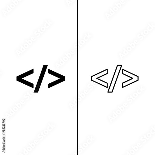 Code tags (< >) in solid and outline vector styles, representing programming, web development, and markup.