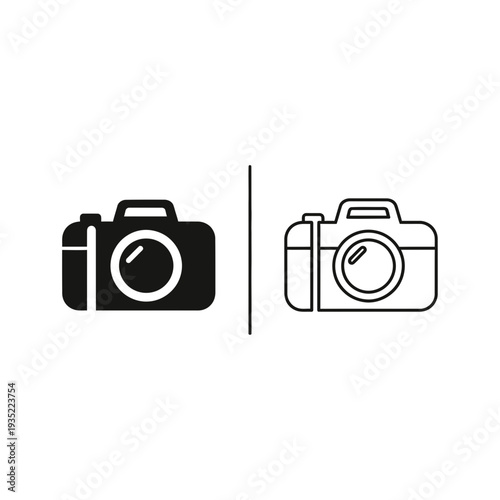 Camera icon in solid black and outline. Simple vector graphic representing photography, recording, media, or visual storytelling.