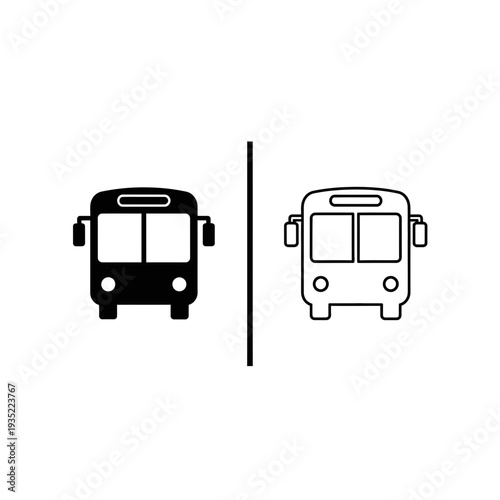 Bus icon in solid and outline styles. Simple vector graphic of a public transport vehicle, symbolizing travel, commuting, or city life.