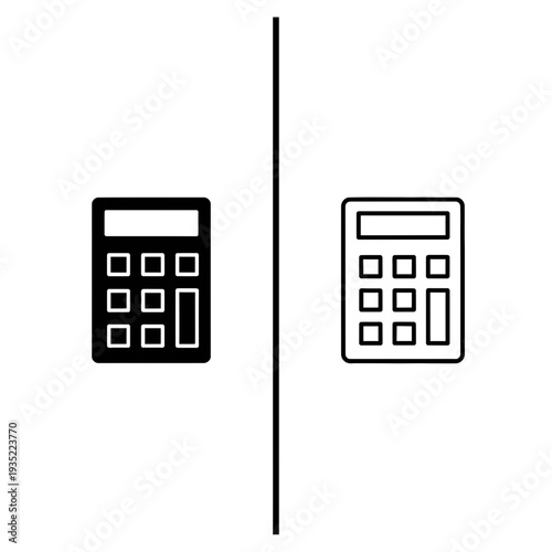 Calculator icon in solid black and outline. Simple vector graphic for math, finance, accounting, calculations, or business.