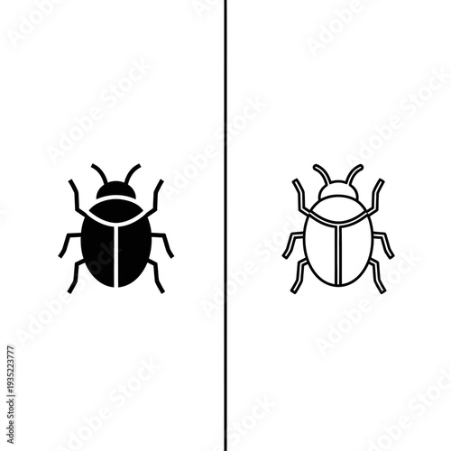 Bug icon in solid black and outline, symbolizing insects, pests or software bugs