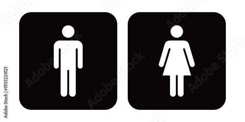 男子トイレ・女子トイレ・モノクロ案内サインピクトグラムアイコン (ベクター)